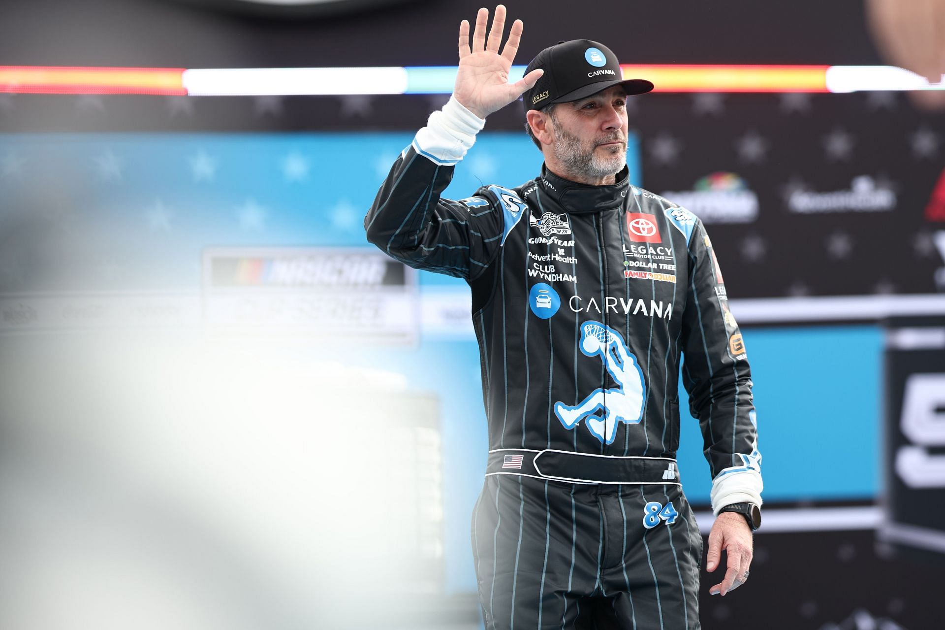 Jimmie Johnson walks onstage during driver intros prior to the NASCAR Cup Series Daytona 500 - Source: Getty